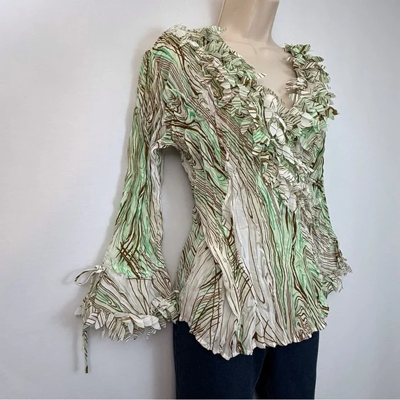 Piano Green Brown Crinkle Blouse - Picture 4 of 16